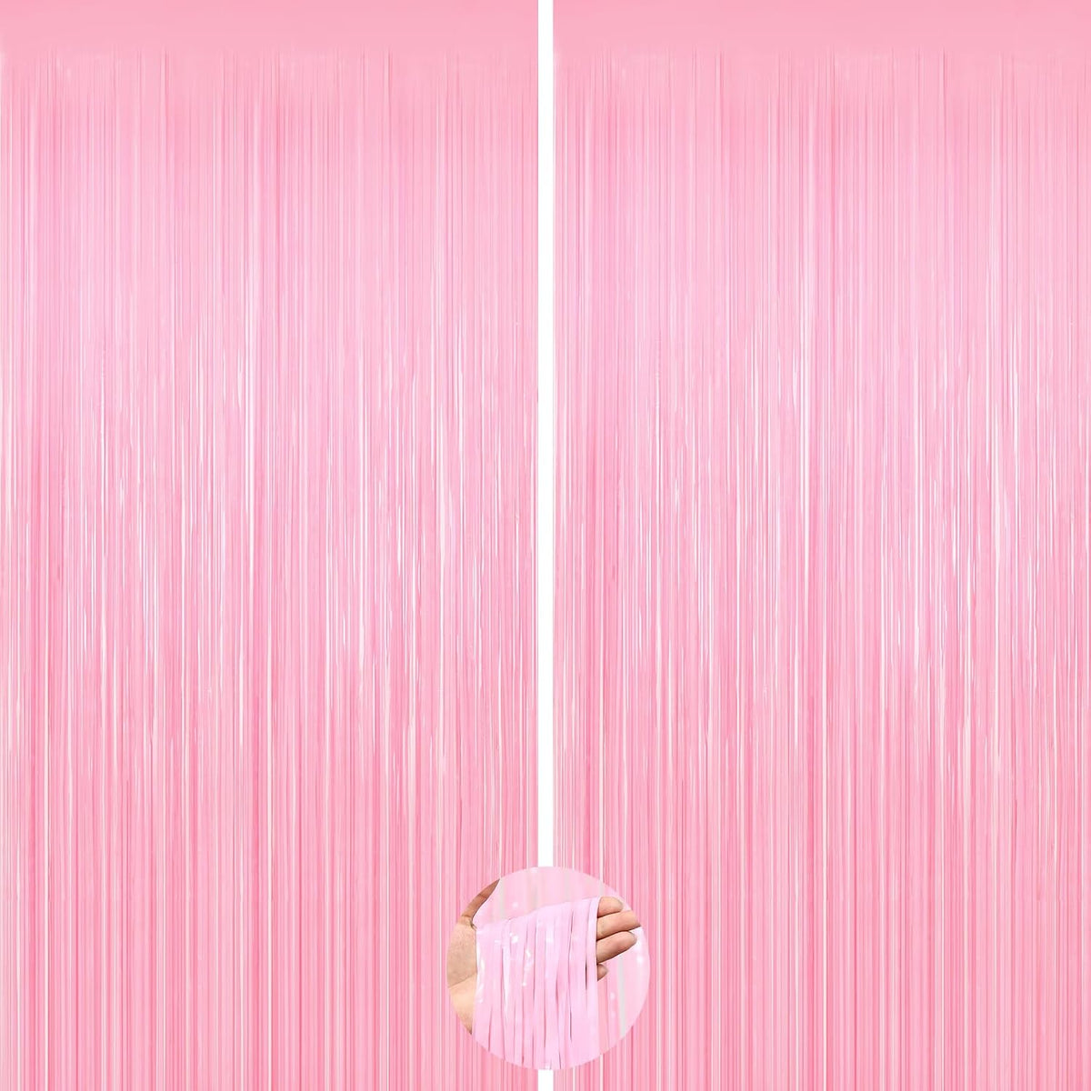 2 Pack Pastel Pink Foil Curtain Streamer Decorations, Pink Party Backdrop