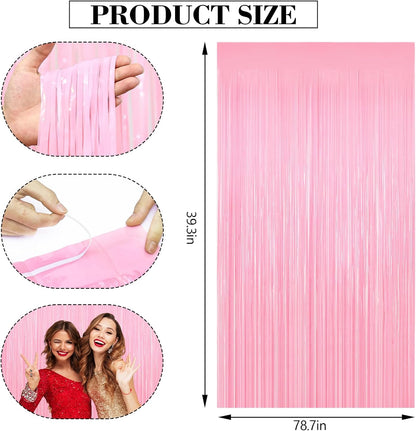 2 Pack Pastel Pink Foil Curtain Streamer Decorations, Pink Party Backdrop