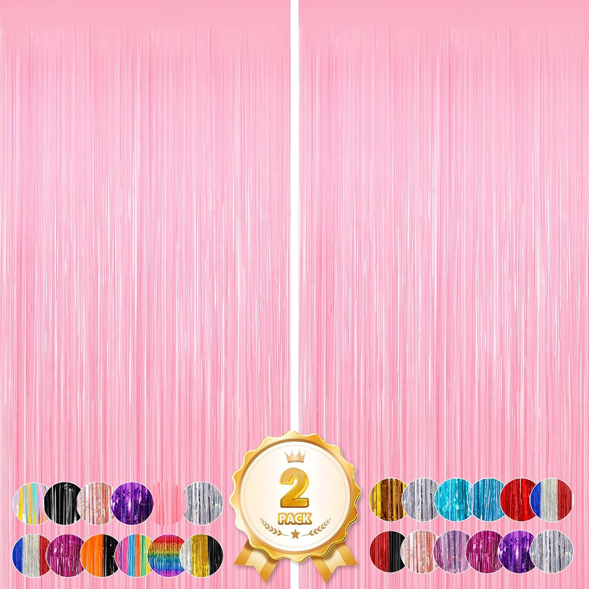 2 Pack Pastel Pink Foil Curtain Streamer Decorations, Pink Party Backdrop
