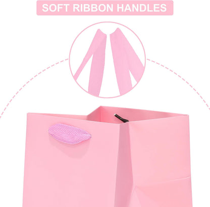 Pink Square Gift Bags with Tissue - 6 Inch Pink Square Paper Bags with Handles for Party Favors (10 PCS, 6x6x6 in)