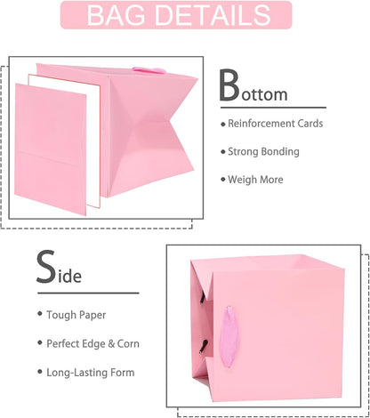 Pink Square Gift Bags with Tissue - 6 Inch Pink Square Paper Bags with Handles for Party Favors (10 PCS, 6x6x6 in)