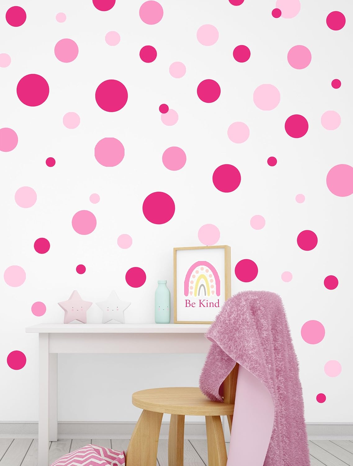 Pastel Polka Dot Wall Decals -Girls Room Decor Stickers Living Room Bedroom, Bathroom, Playroom, Baby Nursery Toddler to Teen DIY Decoration (Pink)