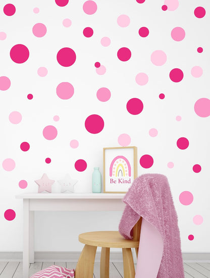Pastel Polka Dot Wall Decals -Girls Room Decor Stickers Living Room Bedroom, Bathroom, Playroom, Baby Nursery Toddler to Teen DIY Decoration (Pink)