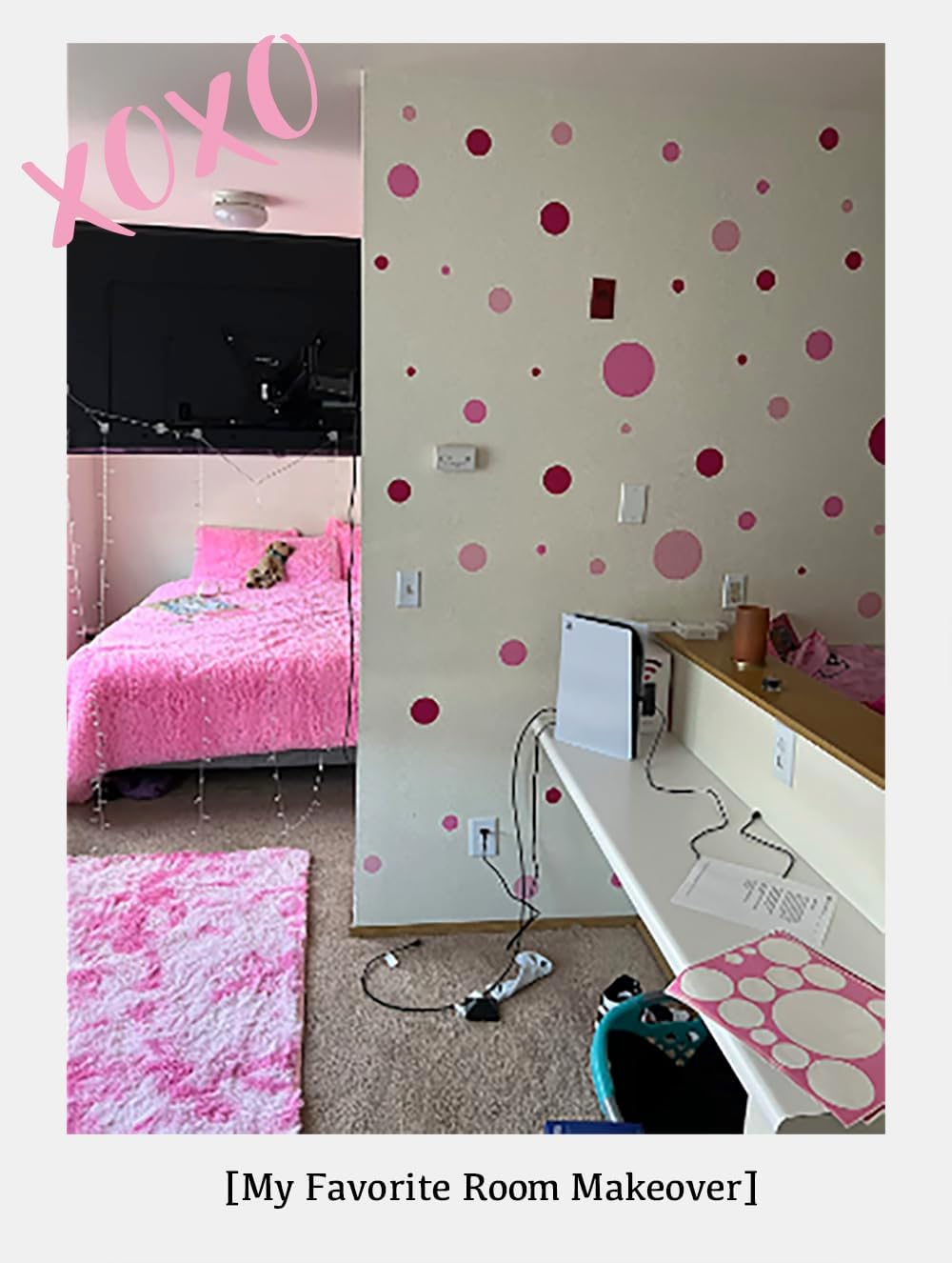 Pastel Polka Dot Wall Decals -Girls Room Decor Stickers Living Room Bedroom, Bathroom, Playroom, Baby Nursery Toddler to Teen DIY Decoration (Pink)