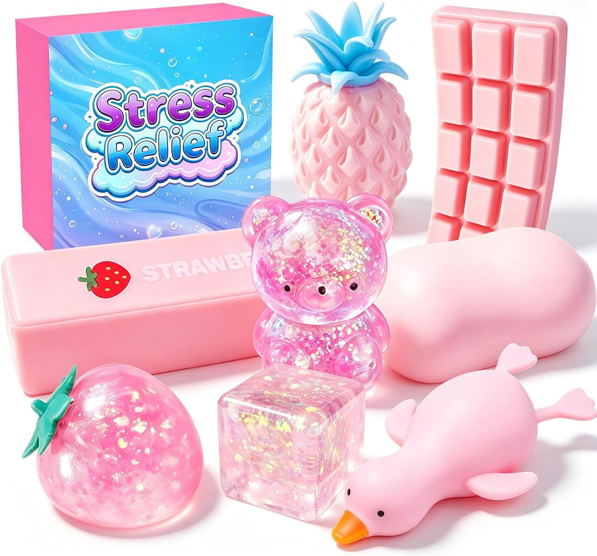8 Pack Squishy Box,Stress Relief Sensory Squeeze Fidget Toys kit