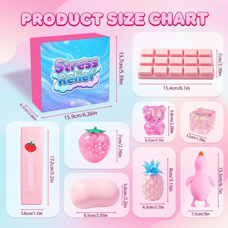 8 Pack Squishy Box,Stress Relief Sensory Squeeze Fidget Toys kit