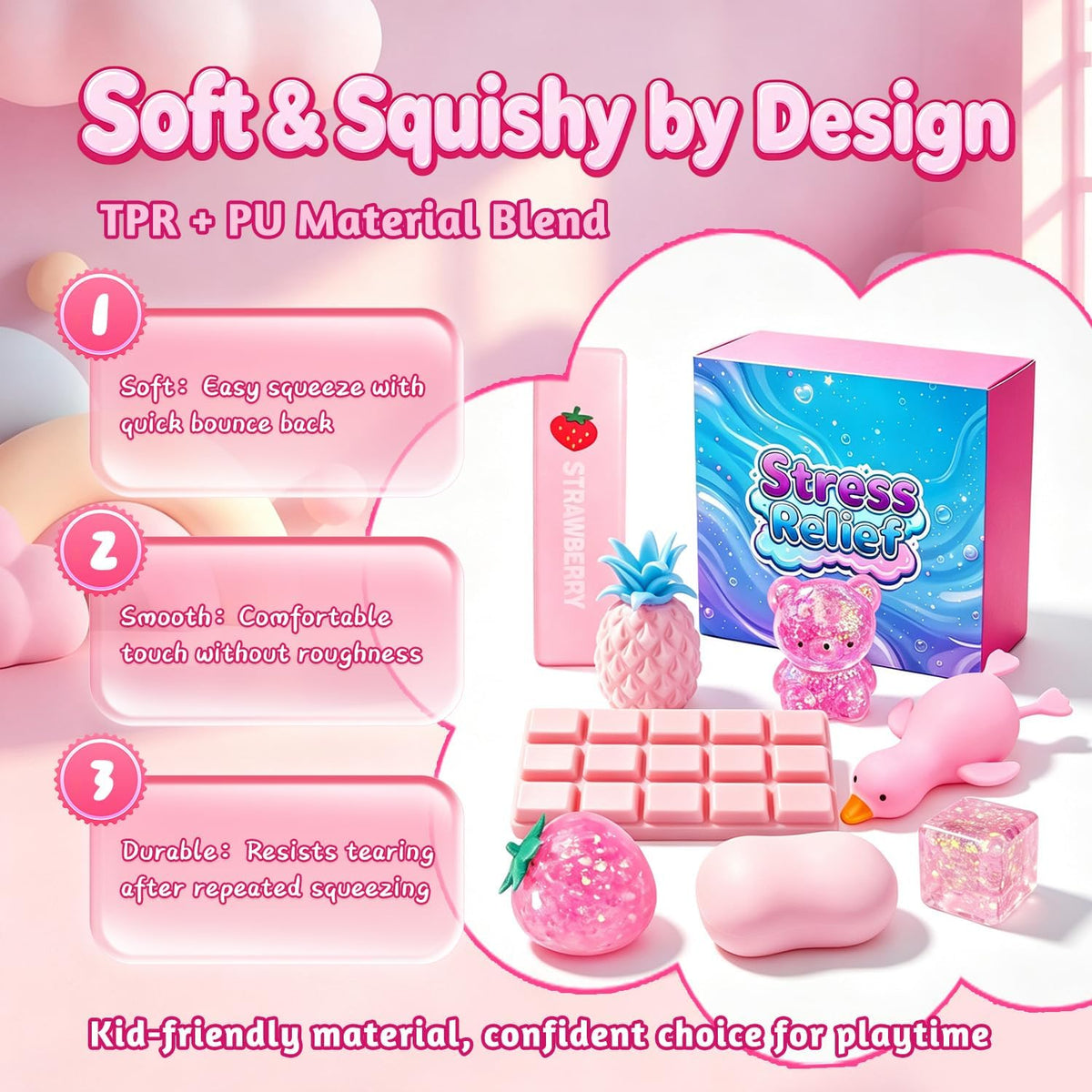 8 Pack Squishy Box,Stress Relief Sensory Squeeze Fidget Toys kit
