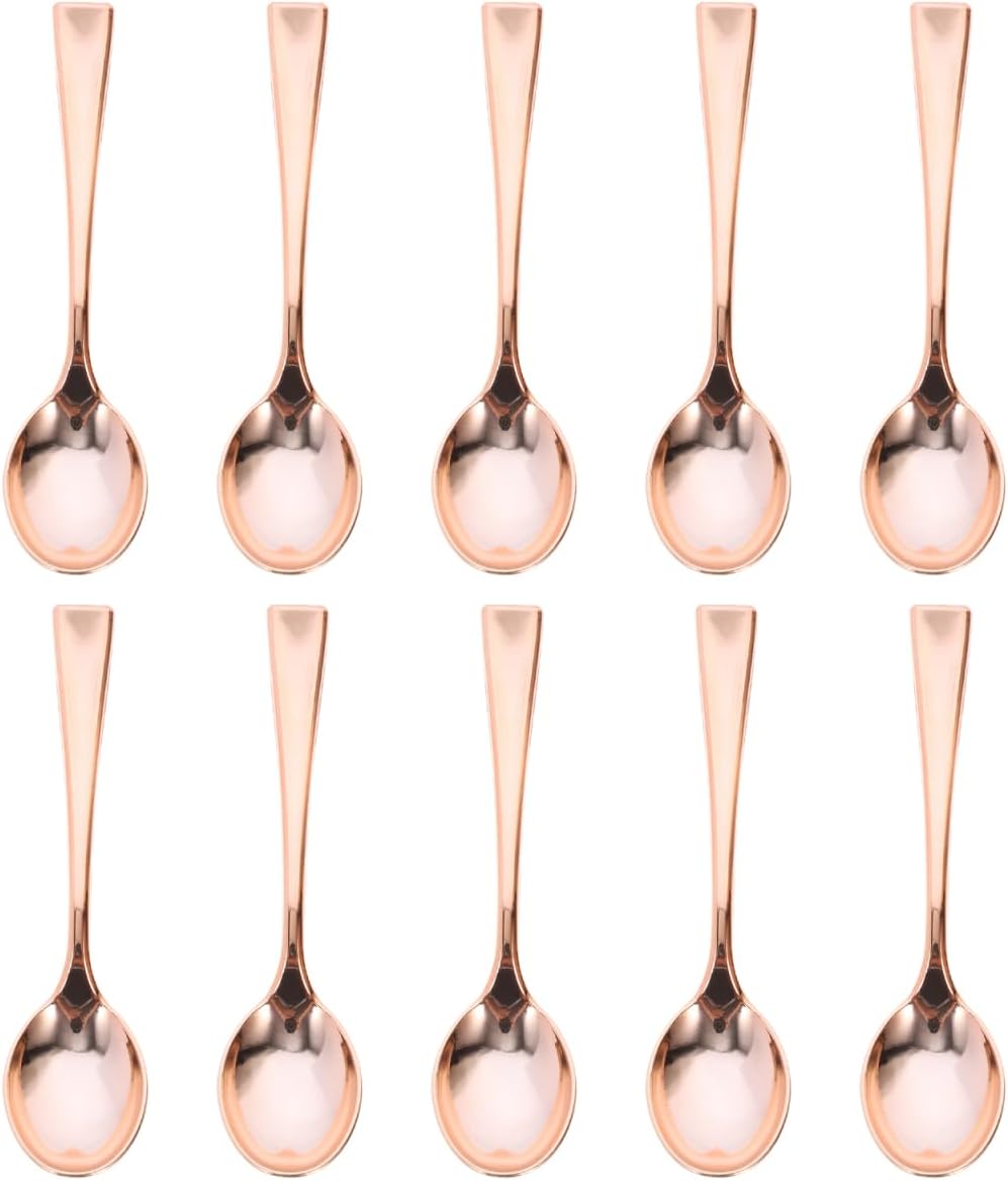 Mini Spoons 24 pcs Rose Gold Plastic Dessert Spoons Disposable Cake Spoons for Ice Cream Jelly Pudding Appetizers Home Shop Party 3.85 in