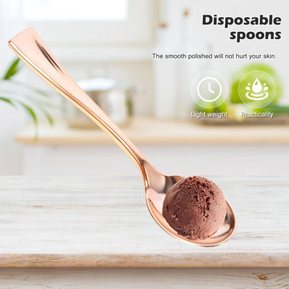 Mini Spoons 24 pcs Rose Gold Plastic Dessert Spoons Disposable Cake Spoons for Ice Cream Jelly Pudding Appetizers Home Shop Party 3.85 in