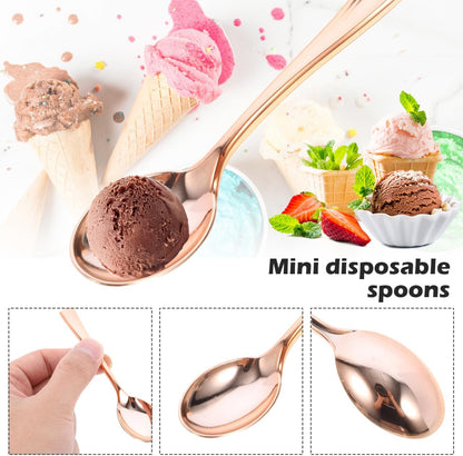 Mini Spoons 24 pcs Rose Gold Plastic Dessert Spoons Disposable Cake Spoons for Ice Cream Jelly Pudding Appetizers Home Shop Party 3.85 in