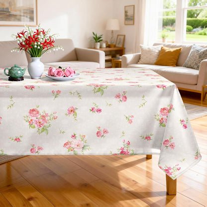 Pink Floral Polyester Tablecloth, Beige, 60 x 84 inch