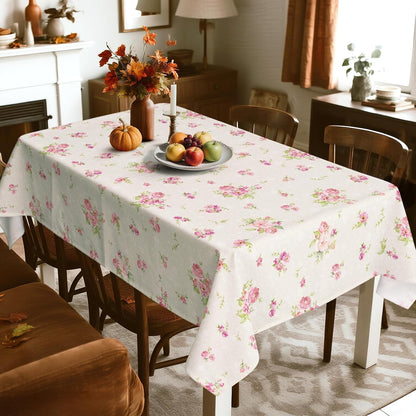 Pink Floral Polyester Tablecloth, Beige, 60 x 84 inch