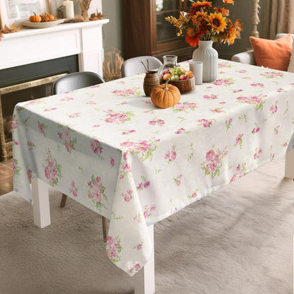 Pink Floral Polyester Tablecloth, Beige, 60 x 84 inch