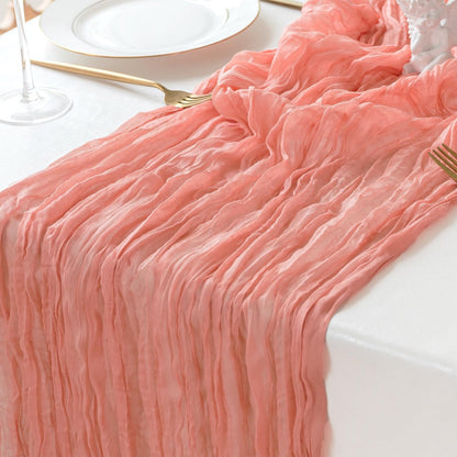 SIOLOC Dusty Coral Table Runner 120 x 35 Inch, Boho Gauze Cheesecloth Table Runner for Wedding, Rustic Sheer Table Decor for Bridal Shower, Baby Shower, Party & Events