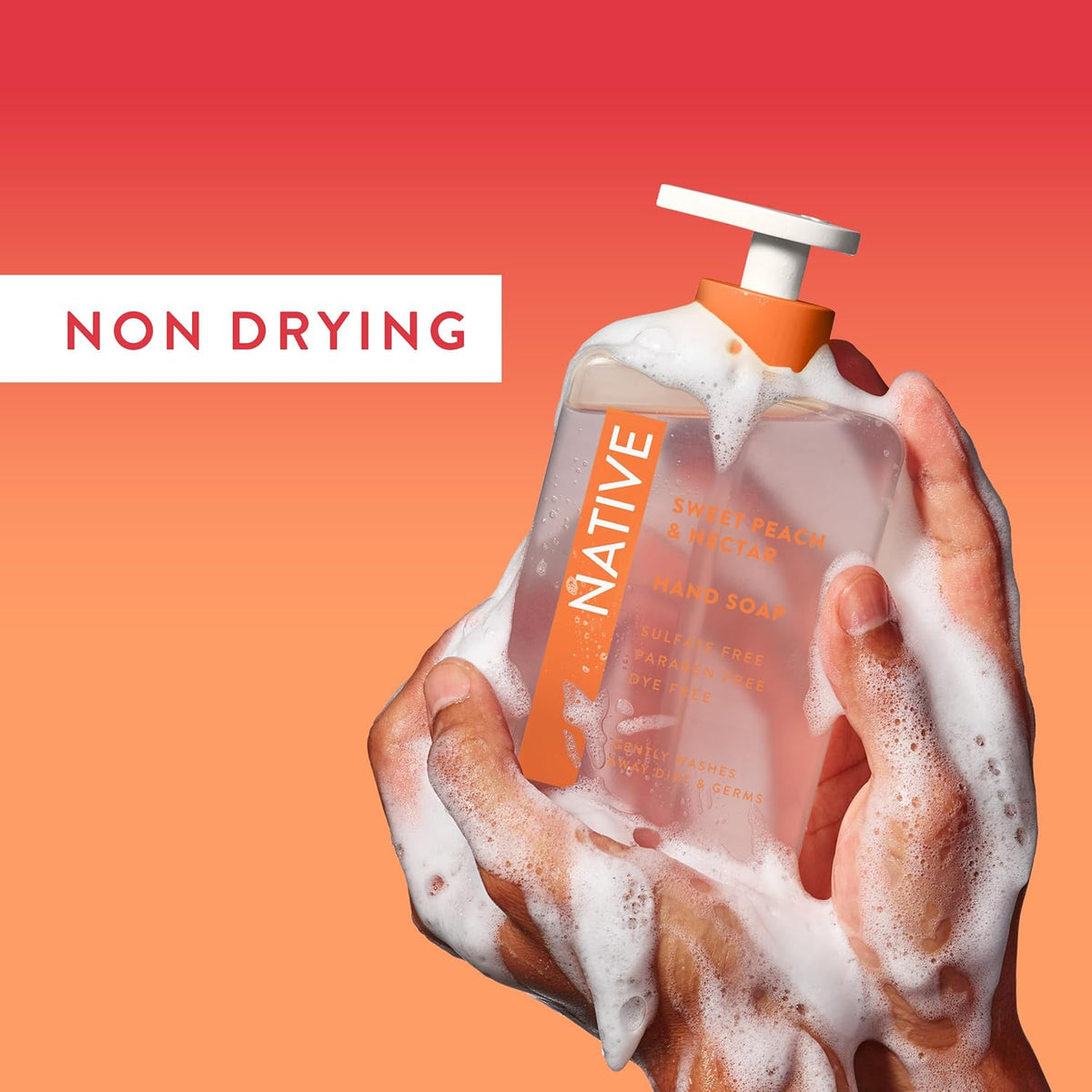 Liquid Hand Soap, Sweet Peach & Nectar Scent, Non-Drying Formula for Soft, Smooth Hands, Made with Plant-Based Cleansers, Sulfate & Paraben Free, 13 oz Bottle