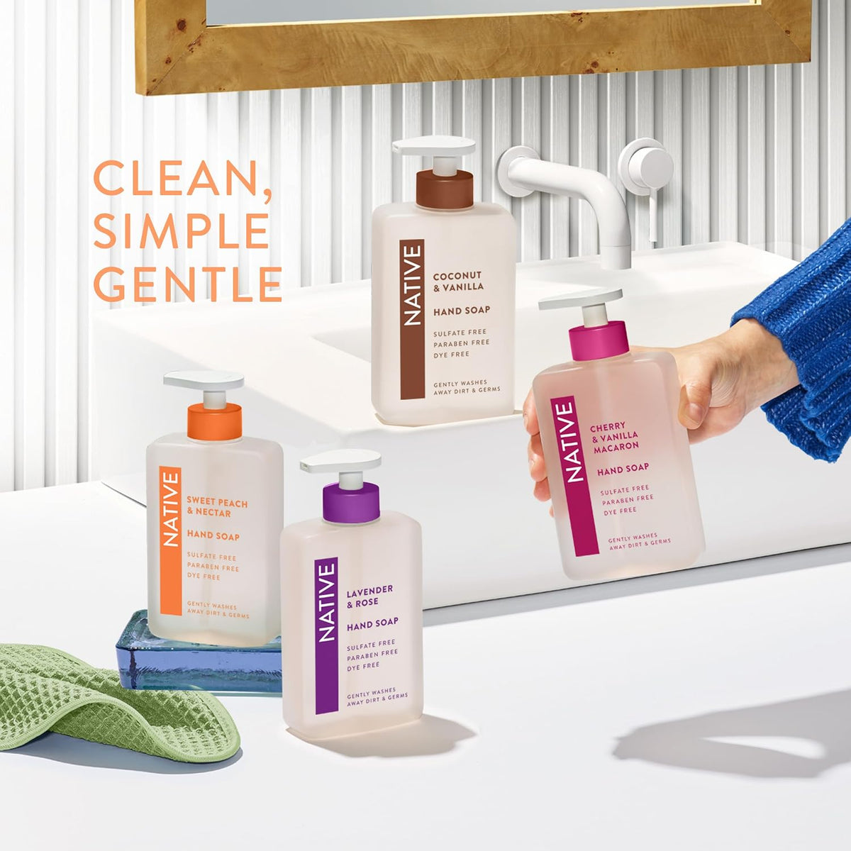 Liquid Hand Soap, Sweet Peach & Nectar Scent, Non-Drying Formula for Soft, Smooth Hands, Made with Plant-Based Cleansers, Sulfate & Paraben Free, 13 oz Bottle