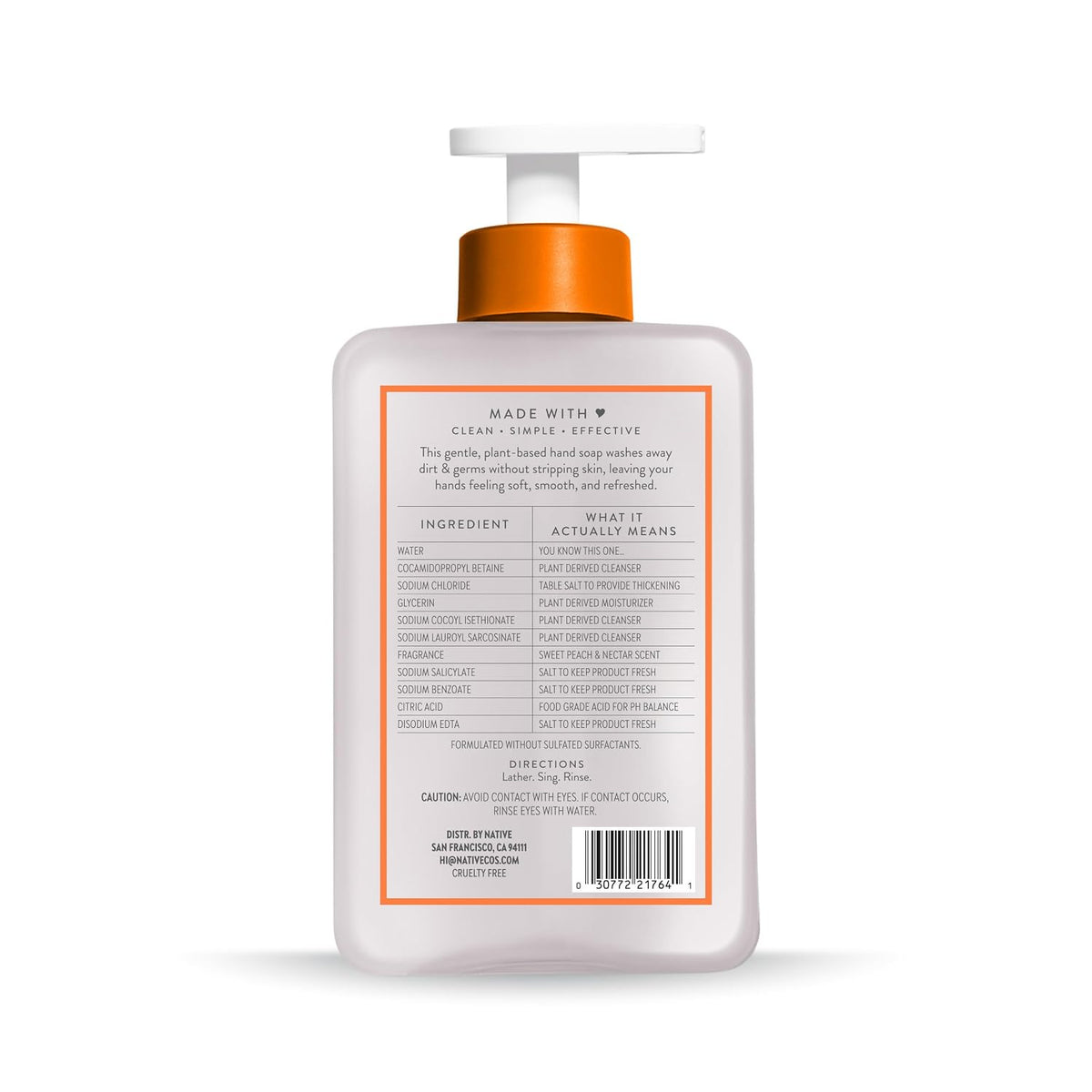 Liquid Hand Soap, Sweet Peach & Nectar Scent, Non-Drying Formula for Soft, Smooth Hands, Made with Plant-Based Cleansers, Sulfate & Paraben Free, 13 oz Bottle