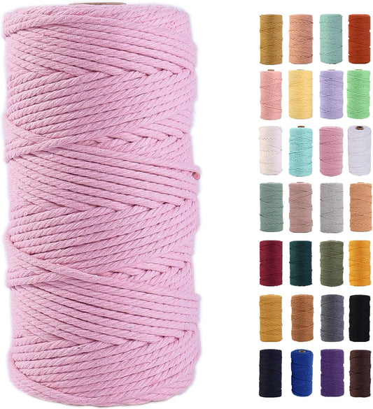 Light Pink Macrame Cord 3mm x 109Yards,Colored Cotton Rope Colorful Cotton Cord Soft Craft Cord Twine for Wall Hanging Plant Hangers Crafts Decorative Projects