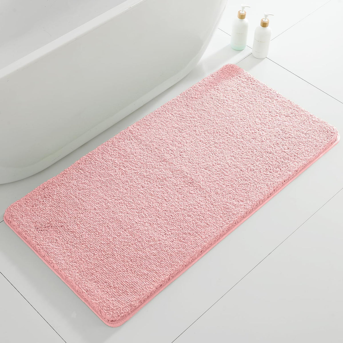 Polyester Bathroom Rug 24"x48" Pink, Non-Slip Soft Shaggy Bath Mat