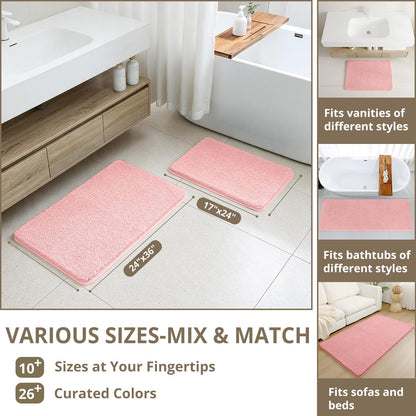 Polyester Bathroom Rug 24"x48" Pink, Non-Slip Soft Shaggy Bath Mat