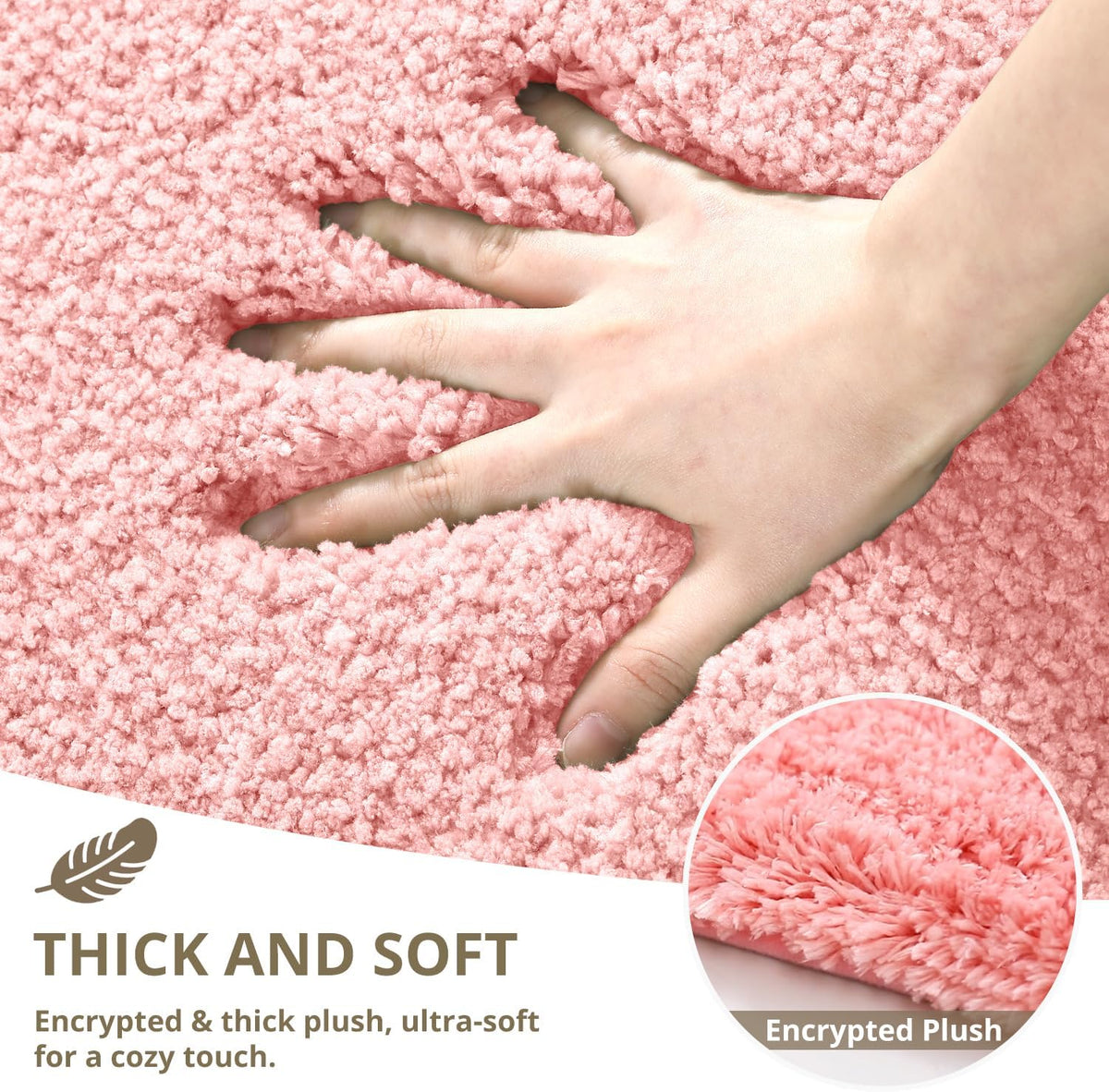 Polyester Bathroom Rug 24"x48" Pink, Non-Slip Soft Shaggy Bath Mat