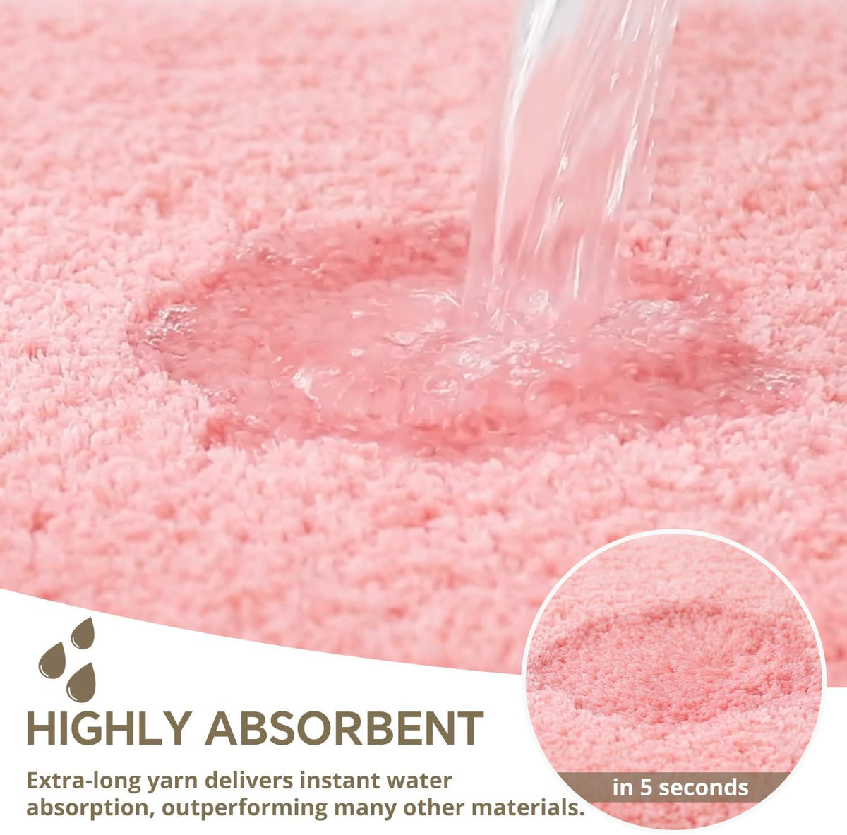 Polyester Bathroom Rug 24"x48" Pink, Non-Slip Soft Shaggy Bath Mat