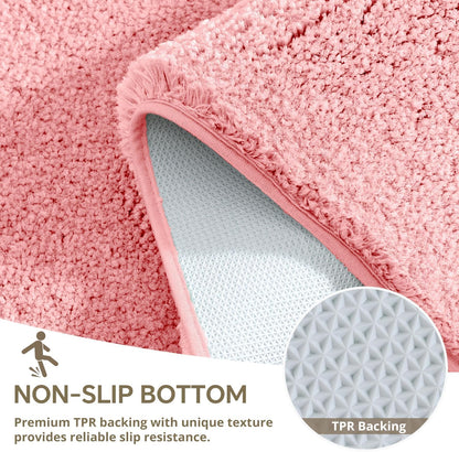 Polyester Bathroom Rug 24"x48" Pink, Non-Slip Soft Shaggy Bath Mat