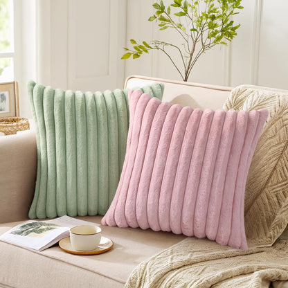 Faux Fur Decorative Throw Pillow Covers 16x16 Set of 2, Blush Pink