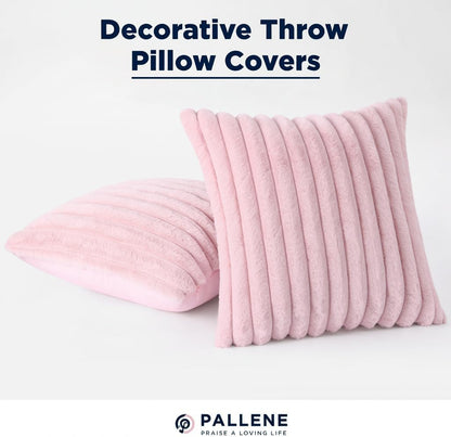 Faux Fur Decorative Throw Pillow Covers 16x16 Set of 2, Blush Pink