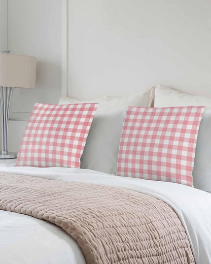 2 Packs Decorative Cotton Throw Pillow Covers, Pink Gingham Buffalo Check 18 x 18 Inch Square Reversible Soft Cushion Case for Couch Bedroom Sofa Living Room Chair Car