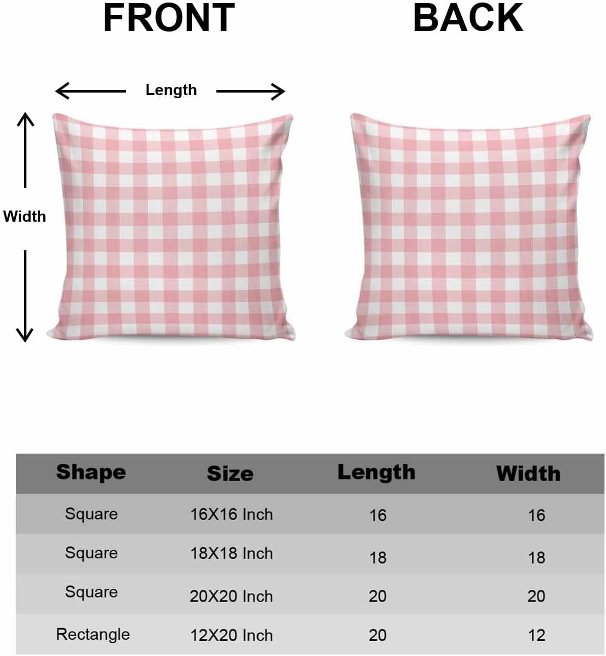 2 Packs Decorative Cotton Throw Pillow Covers, Pink Gingham Buffalo Check 18 x 18 Inch Square Reversible Soft Cushion Case for Couch Bedroom Sofa Living Room Chair Car