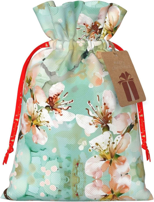 AACPPB Airy Aqua Peach Blossom Print Drawstring Gift Bags Various Sizes Perfect For Gifts Bulk Plastic Packaging Bags