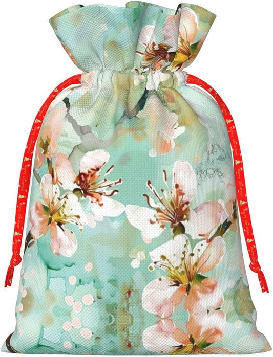 AACPPB Airy Aqua Peach Blossom Print Drawstring Gift Bags Various Sizes Perfect For Gifts Bulk Plastic Packaging Bags