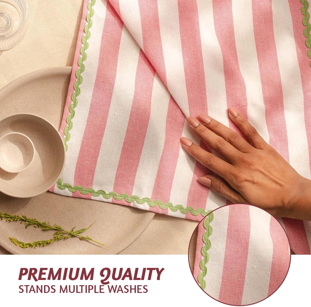 Folkulture Napkins | Set of 4, 18 inches | Spring Decor Kitchen Table Decor - Reusable Cotton Party Spring Napkin | Pink & White Striped, Embroidered | House Warming Gifts New Home Essentials