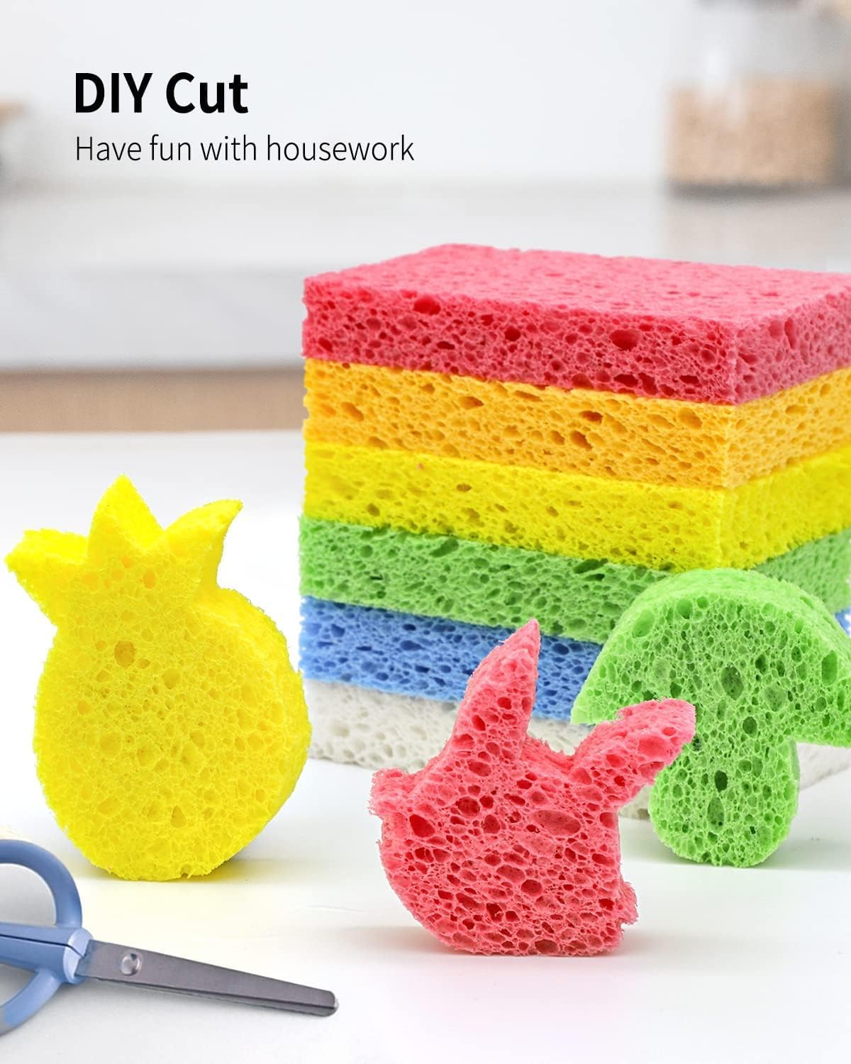 6 Pack Red Cellulose Scrub Sponge Non-Scratch Heavy Duty for Kitchen Eco