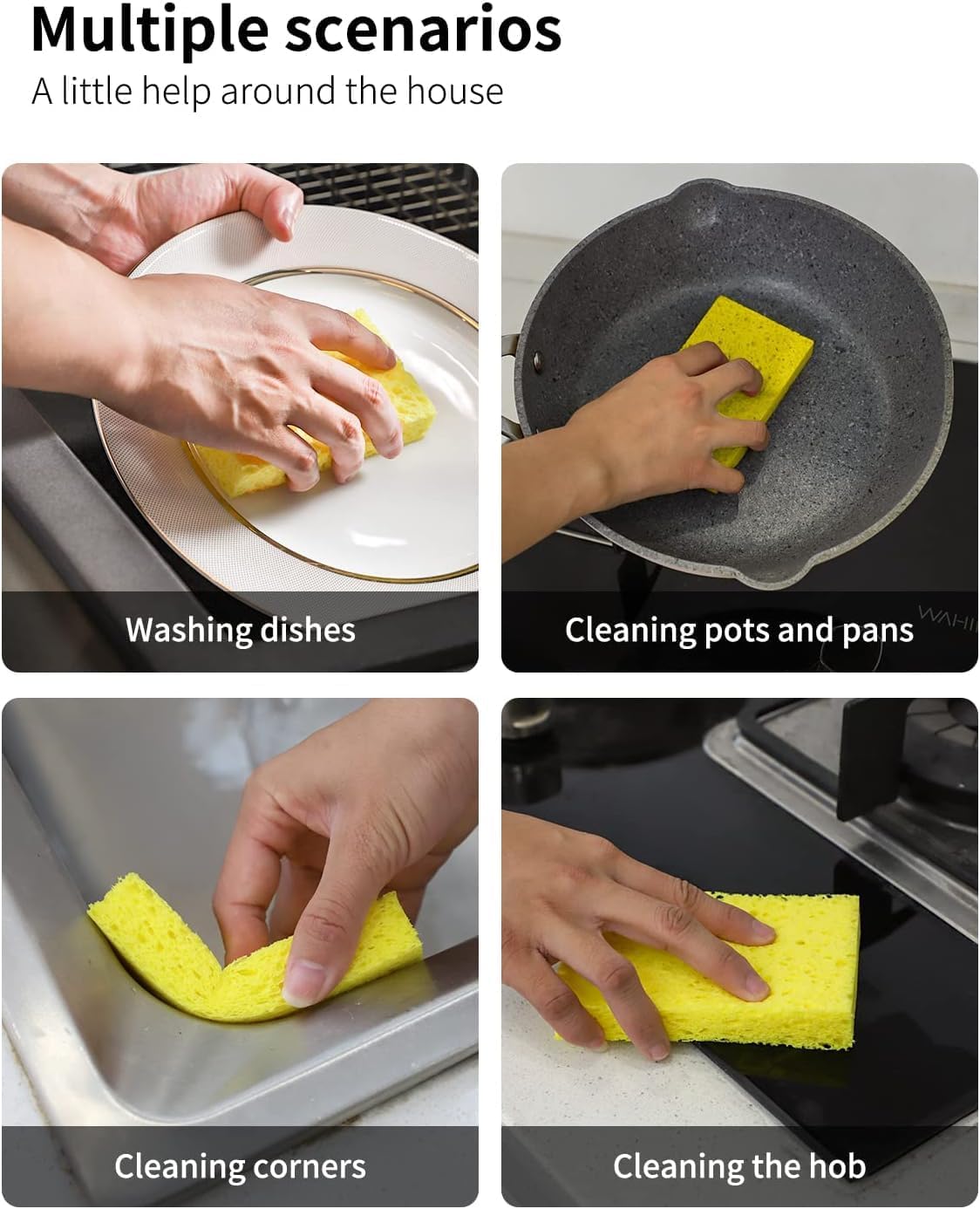 6 Pack Red Cellulose Scrub Sponge Non-Scratch Heavy Duty for Kitchen Eco