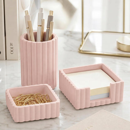 Modern Aesthetic Desk Accessories Set of 3 - Pink Concrete Organizers