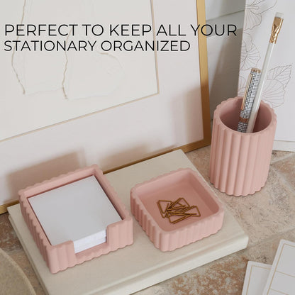 Modern Aesthetic Desk Accessories Set of 3 - Pink Concrete Organizers
