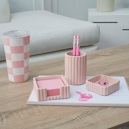 Modern Aesthetic Desk Accessories Set of 3 - Pink Concrete Organizers