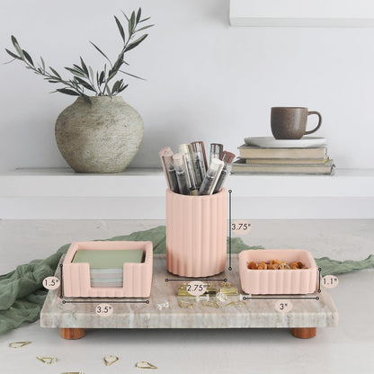 Modern Aesthetic Desk Accessories Set of 3 - Pink Concrete Organizers