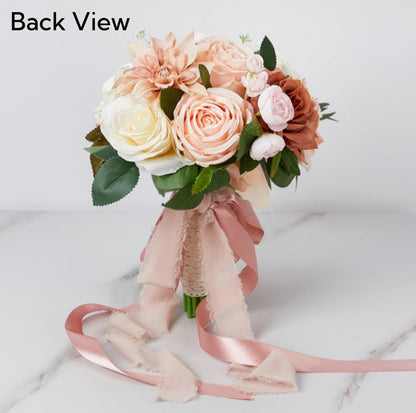 9.1Inch Peach Pink Cascading Bridal Bouquet for Bride Artificial Pink Rose Cascade Bridal Flower Bride Wedding Bouquet Peach Pink