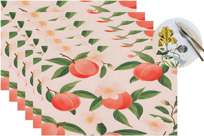 Red Pink Peach Flower Placemats Set of 6 PVC Placemats, Heat-Resistant Washable Table Mats for Kitchen Dining Table Woven Vinyl Place Mat