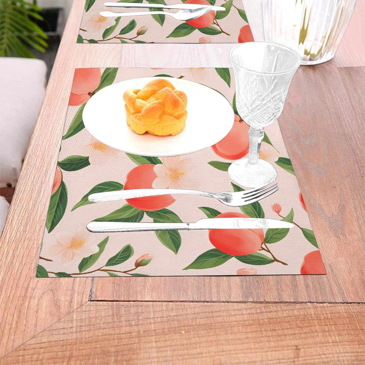 Red Pink Peach Flower Placemats Set of 6 PVC Placemats, Heat-Resistant Washable Table Mats for Kitchen Dining Table Woven Vinyl Place Mat