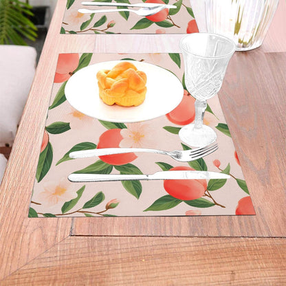 Red Pink Peach Flower Placemats Set of 6 PVC Placemats, Heat-Resistant Washable Table Mats for Kitchen Dining Table Woven Vinyl Place Mat
