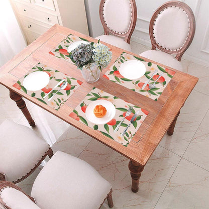 Red Pink Peach Flower Placemats Set of 6 PVC Placemats, Heat-Resistant Washable Table Mats for Kitchen Dining Table Woven Vinyl Place Mat