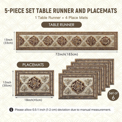 Square placemats Set of 7 Table Runner and placemats Pink Floral&Vintage Pattern Linen-Cotton Tablerunner(72X13inch)&6 Placemats(11.8X17.7) Table Setting Supplies Cafe,Family Dinner