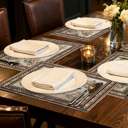 Square placemats Set of 7 Table Runner and placemats Pink Floral&Vintage Pattern Linen-Cotton Tablerunner(72X13inch)&6 Placemats(11.8X17.7) Table Setting Supplies Cafe,Family Dinner