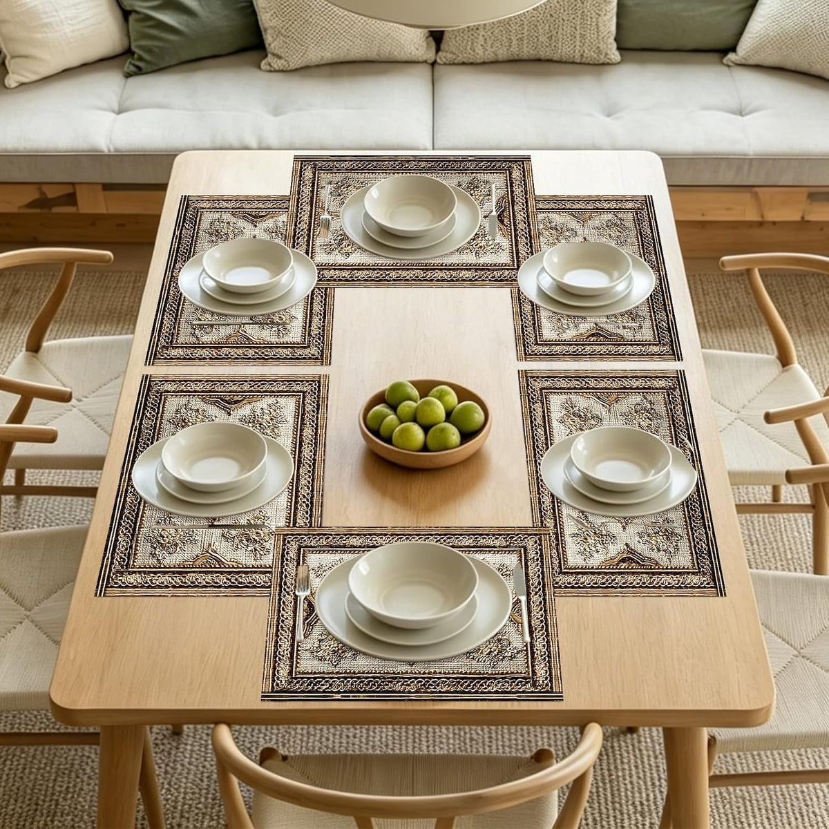 Square placemats Set of 7 Table Runner and placemats Pink Floral&Vintage Pattern Linen-Cotton Tablerunner(72X13inch)&6 Placemats(11.8X17.7) Table Setting Supplies Cafe,Family Dinner