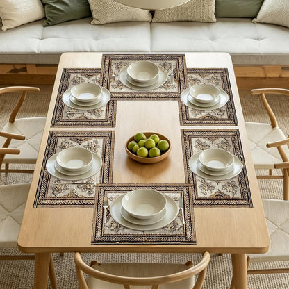 Square placemats Set of 7 Table Runner and placemats Pink Floral&Vintage Pattern Linen-Cotton Tablerunner(72X13inch)&6 Placemats(11.8X17.7) Table Setting Supplies Cafe,Family Dinner