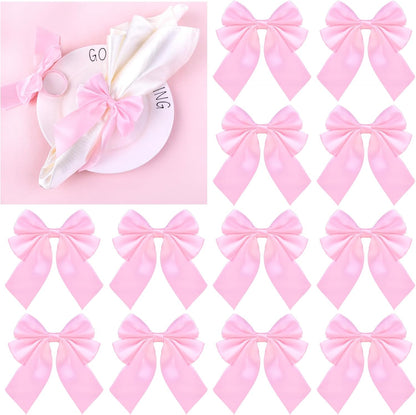 Bow Napkin Ring Set of 12, Pink Napkin Ring Holder Satin Pink Bow Napkin Buckle Bowknot Dinner Table Ring for Bow Party Decorations Coquette Party Bachelorette Bridal Baby Shower Wedding